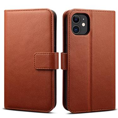 Imagem de Capa carteira para iPhone 11 Pro Max/11 Pro/11, capa flip magnética removível com suporte para cartão placa de metal integrada para montagem magnética, marrom, 11pro max 16,5 cm