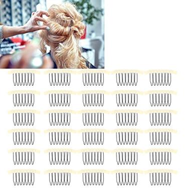 Imagem de 30 peças clipes de pente de peruca, pentes de peruca para touca de cabelo, peruca de aço inoxidável de 7 dentes grampos de cabelo acessórios de peruca para kit de fabricação de peruca diy (#3)