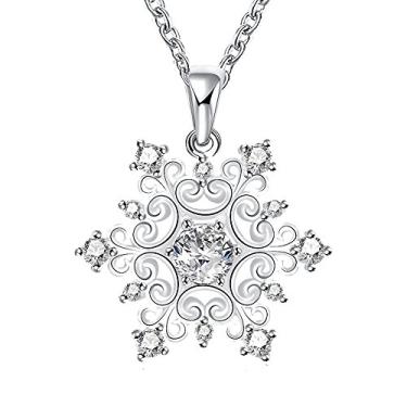 Imagem de Colares com pingente de flocos de neve em cor prata da Happy Gogou para mulheres com zircônia cúbica