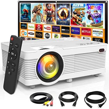 Imagem de Mini projetor, projetor atualizado mais recente com tela de projetor de 100" Full HD 1080P e tela de 200" suportada, compatível com / TV Stick, Smartphone, HDMI, AV, SD, ideal para decoração de Natal