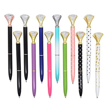 Imagem de Gullor 12 peças grandes canetas de diamante de cristal canetas esferográficas de metal brilhantes tinta preta para escritório escolar, 12 cores, estilo B