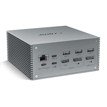 Imagem de QIYO Estação de ancoragem, estação de ancoragem USB C, monitor duplo para laptops MacBook Pro/Air e Windows tipo C (4K HDMI, 2 DPS, 100W PD, 6 portas USB), tela estendida para macOS