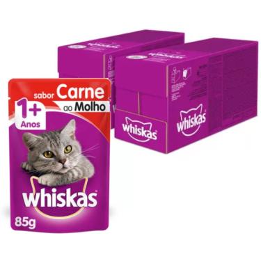 Imagem de Kit Ração Úmida Whiskas Sachê Carne ao Molho para Gatos Adultos - 40 Unidades
