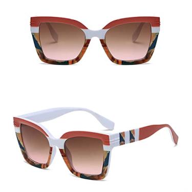 Imagem de Óculos de sol quadrado feminino design de tendência armação multicolorida óculos de sol masculino gradiente óculos de viagem ao ar livre, chá vermelho rosa, tamanho único