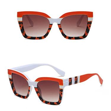 Imagem de Óculos de sol quadrado feminino design de tendência armação multicolorida óculos de sol masculino gradiente óculos de viagem ao ar livre, chá de laranja, tamanho único