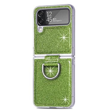 Imagem de Estojo de suporte de anel criativo em pó flash para Samsung Galaxy Z Flip 4 Flip 3 dobrável macio à prova de choque Z Flip 4 estojo protetor, verde, para Samsung z flip4