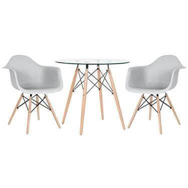 Imagem de Loft7, Kit Mesa de vidro Eames 80 cm + 2 cadeiras Eames Daw cinza claro