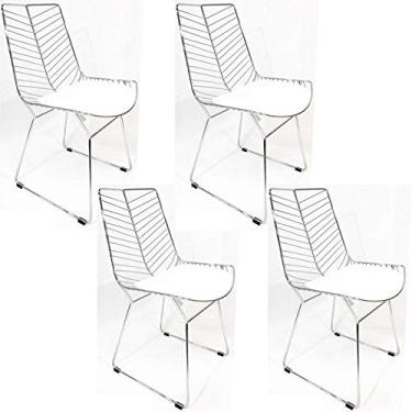 Imagem de Kit 4 Cadeiras Bertoia Retrô Cromada Assento Branco - Poltronas do Sul