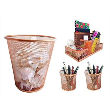 Imagem de Kit Organizador, Porta Caneta e Lixeira Rose Gold Escritório