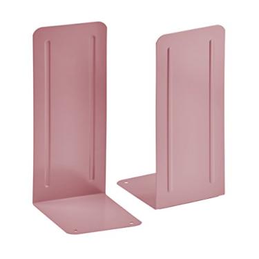 Imagem de Acrimet Suportes de livros de metal, tamanho jumbo 23 cm A x 10 cm L x 4-1/5.1 cm P, suporte antiderrapante para prateleiras, rolha de livros resistente, rosa, 1 par