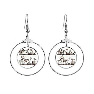 Imagem de Brincos de faculdade de estante de livros para crianças com argola pendurada, joia circular