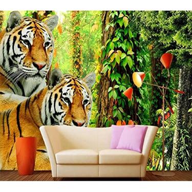 Imagem de SHINERING Papel de parede personalizado 3D mural grande floresta tigre selva parede sala de estar quarto restaurante decoração pintura 250 cm (C) × 175 cm (A)