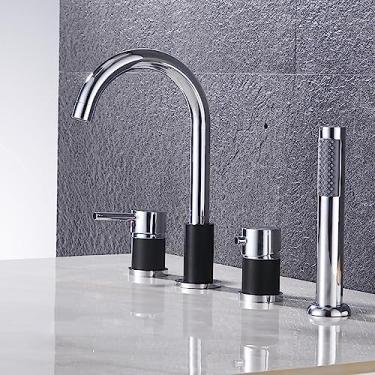 Imagem de Conjunto de torneira de banheira de montagem em deck com torneira de banheira misturador de água quente e fria torneira de banho dourada torneira de banheira, preta e cromada