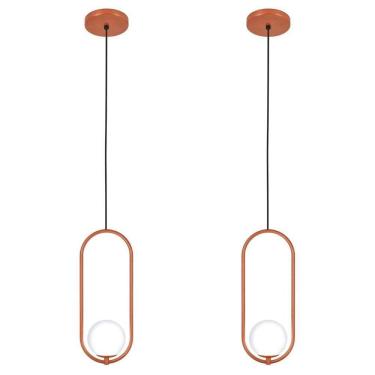 Imagem de Kit 2 Luminária Lustre Pendente Teto Arco Globo Lavabo Cobre