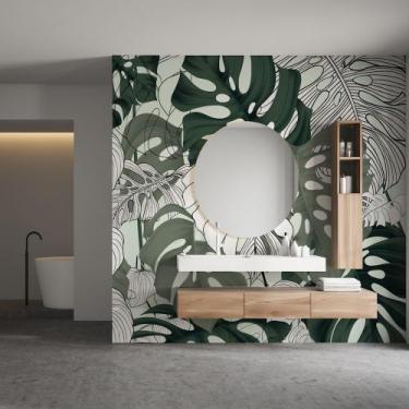 Imagem de Papel de Parede Folhagem Plantas Folhas Verdes Orvalho 9m² - Quartinho