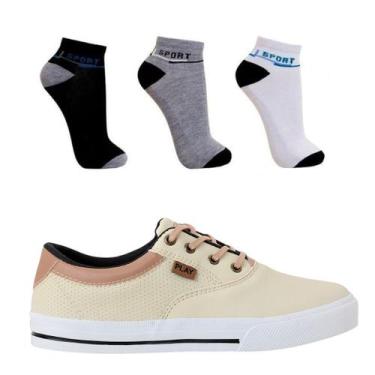 Imagem de Tênis Sapatenis Masculino Casual Esporte fino com 3 Pares de meias - P