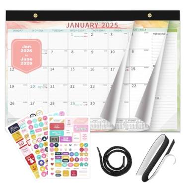 Imagem de Ospelelf Calendário 2025-2026 magnético para mesa, mesa de trabalho, agenda mensal de janeiro de 2025 a junho de 2026, grande para fazer com capa de plástico para escritório, 43 x 30 cm, multicolorido