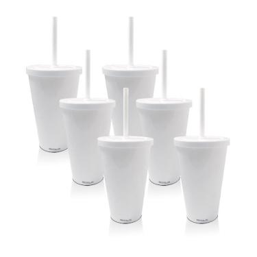 Imagem de Kit 6 Copos Com Tampa E Canudo Branco Acrílico Ps