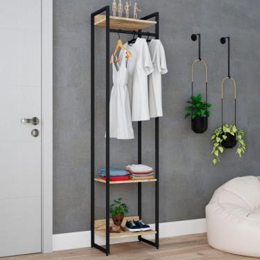 Imagem de Closet Fine 3 Prateleiras Carvalho/Preto - Pnr Móveis, Bege, Moderno