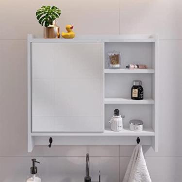 Imagem de Espelheira Genova Porta Prateleira Organizadora Espelho Decorativo Armario Banheiro Suspenso - Loja Inova BR (Branco)