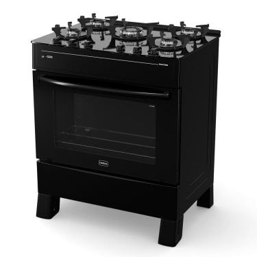 Imagem de Fogão 5 Bocas Preto Smart Glass com Forno 94 L em Vidro Temperado Realce