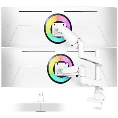 Imagem de Ergounion Braço de monitor duplo para telas Ultrawide de 13 a 49 polegadas, suporte de monitor resistente para 2 monitores de até 20 kg, suporte de mesa de braço duplo empilhado vertical de movimento