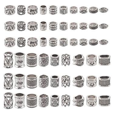 Imagem de Spritewelry 76 peças de contas espaçadoras de prata antigas coluna de liga tibetana contas grandes furos 19 estilo tubo de metal joias contas soltas para decoração de jardim brincos pulseira colar