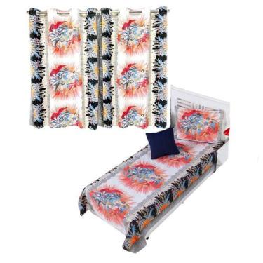 Imagem de Kit Colcha Cobre Leito + Cortina Infantil Solteiro 4p Menino Menina Pe