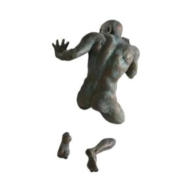 Imagem de Escultura 3D Homem Saindo Da Parede Abstrata Tela Decoração De Casa Ar