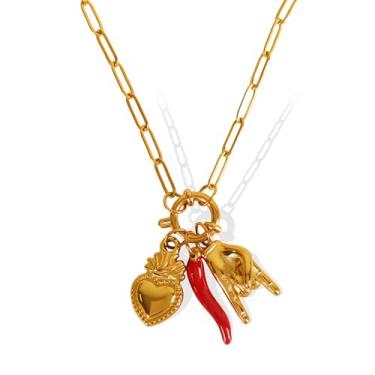 Imagem de iSPECIAL Colar de coração retrô grosso para mulheres, camada antiga, praia, oceano, lua, estrelas, boho, charme, colares, retrô, joia, Adjustable, Zinco, Sem Pedra Preciosa