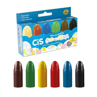 Imagem de Giz de Cera Jumbo Meu Primeiro Giz de Cera 6 Cores Infantil Aprender a Pintar - CIS