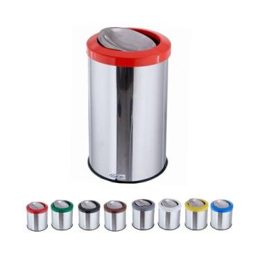 Imagem de Lixeira Inox Basculante 30 Litros Tampa Flip Top Cesto Lixo - CM Desig