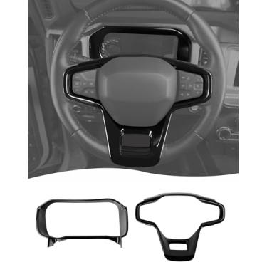 Imagem de Hoolcar Capa de acabamento de painel de painel Bronco e acabamento de moldura de botão de direção de controle central compatível com acessórios interiores Ford Bronco 2021-2025, preto