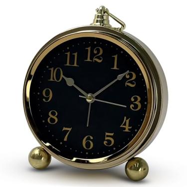 Imagem de Maxspace Relógio de mesa, retro, vintage, sem tique-taque, pequeno despertador, movimento de quartzo, relógio de mesa silencioso de vidro HD para quarto, sala de estar, decoração interna (ouro árabe)