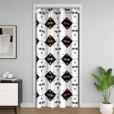 Imagem de jejeloiu Cortina de porta asteca branca do sudoeste para porta privacidade geométrica vintage capa de armário boêmio boho rústico tribal ocidental capa de cortina divisória de quarto 86 x 203 cm 30%