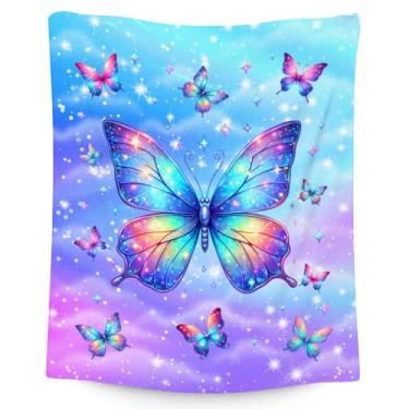 Imagem de Cobertor infantil - Presentes de borboleta para meninas - 101 x 127 cm de flanela macia para escritório, decoração de quarto de sofá