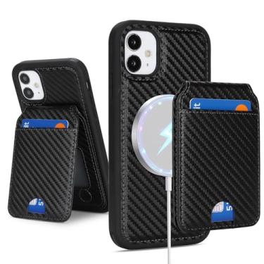 Imagem de Havaya Capa carteira magnética para iPhone 11 - Capa removível de fibra de carbono 2 em 1 compatível com MagSafe, com suporte para cartão e suporte - preta