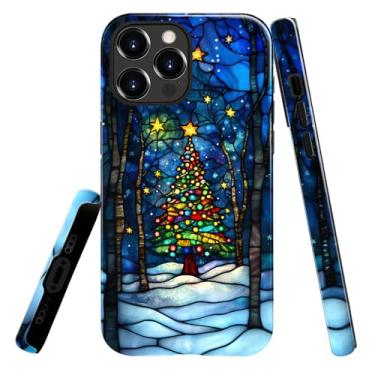 Imagem de heindiy Compatível com iPhone 16, capa brilhante proteção completa à prova de choque anti-arranhões capa de TPU, capas para homem mulher árvore de Natal noite de neve