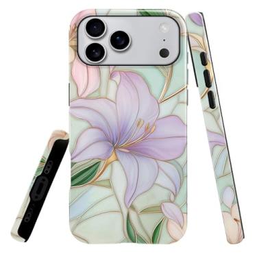 Imagem de heindiy Compatível com iPhone 17 Pro Max, capa brilhante, proteção total, à prova de choque, anti-arranhões, capa de TPU, capas para homens e mulheres - flores de lírios vintage