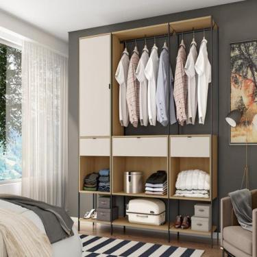 Imagem de Guarda-roupa Módulo Closet para Casal de Ferro 1 Porta 3 Gavetas 8 Pra