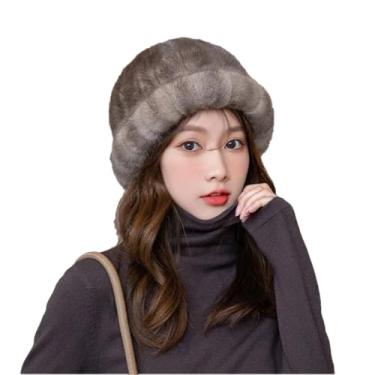 Imagem de Chapéu térmico feminino casual de cabelo espesso ao ar livre à prova de vento chapéu de pele cinza tamanho único