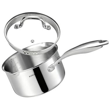 Imagem de KANGXW Panela de aço inoxidável de 2 litros, com bico de despejo e tampa de vidro de filtro, panela de leite, molho, molho de macarrão para todos os fogões