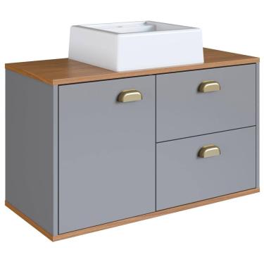 Imagem de Gabinete Suspenso 80 cm MDF Cuba Branca Livia