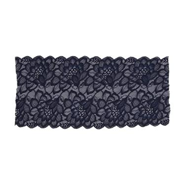 Imagem de Fita de renda de 23cm de largura, nylon, alta elasticidade, macio, elástico, guarnição decorativa para roupas, sapatos, chapéus, costura, acessórios de artesanato, 10 jardas (Azul escuro)