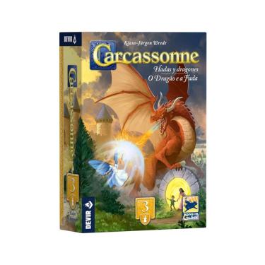 Imagem de Carcassonne Exp 3 - O Dragão e a Fada Nova Edição Jogo de Tabuleiro Devir