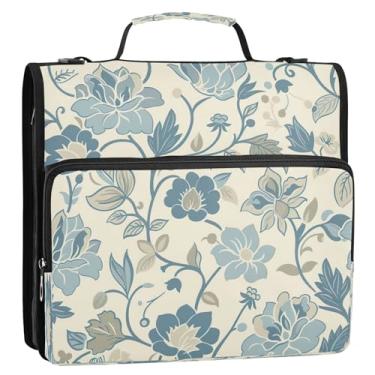 Imagem de Wassud Fichário floral azul claro com 3 anéis com alça de ombro e alça de vários bolsos expansível organizador de pasta de arquivo