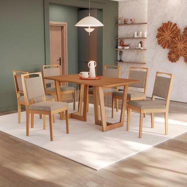 Imagem de Conjunto Sala De Jantar Lina Em Madeira Maciça 6 Cadeiras Linho Fendi
