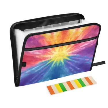 Imagem de CEBUGI Pasta expansível de 13 bolsos, impermeável, sanfonada, organizador de arquivos com etiquetas tamanho A4, organizador de documentos de papel para escola, escritório, colorido, tie-dye