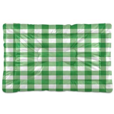Imagem de Wassud Cama de cachorro verde guingão para cães pequenos, tapete lavável para animais de estimação, cama de gato para dormir, viagens, 45 x 61 cm