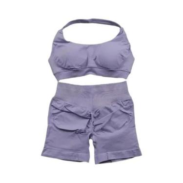 Imagem de Conjunto De Top E Shorts Sem Costura De Cintura Alta Para Academia 2 P
